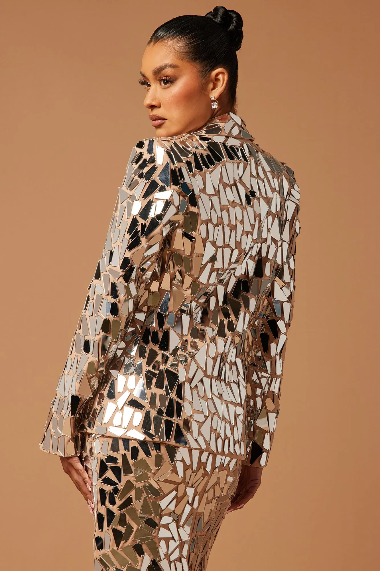 Alma Embellished Mirror Blazer - Nude