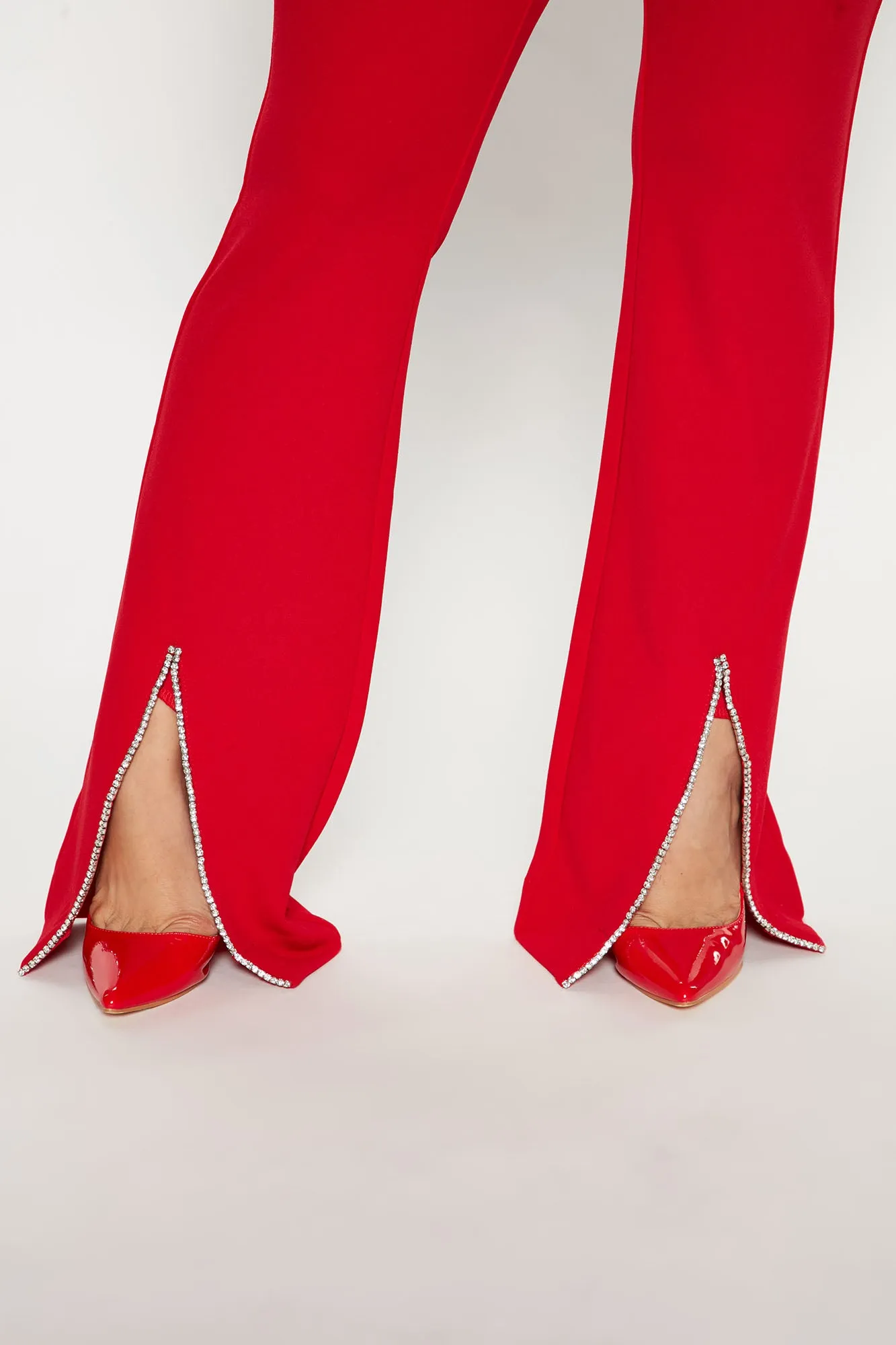 Alyssa Rhinestone Blazer Pant Set - Red