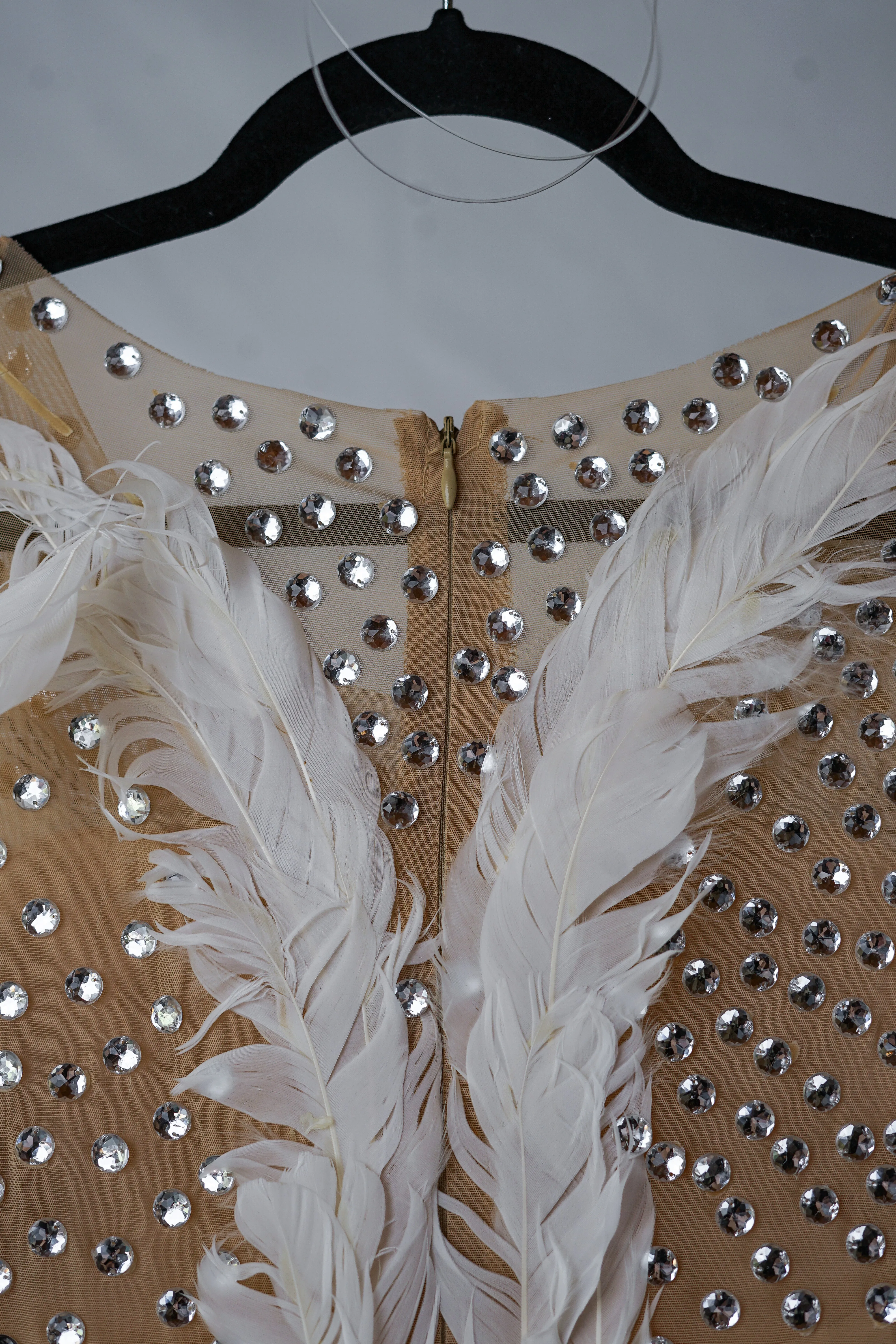 Angel Swan Costume Bodysuit with Feathers and Crystals – Perfect for Burlesque or Festivals