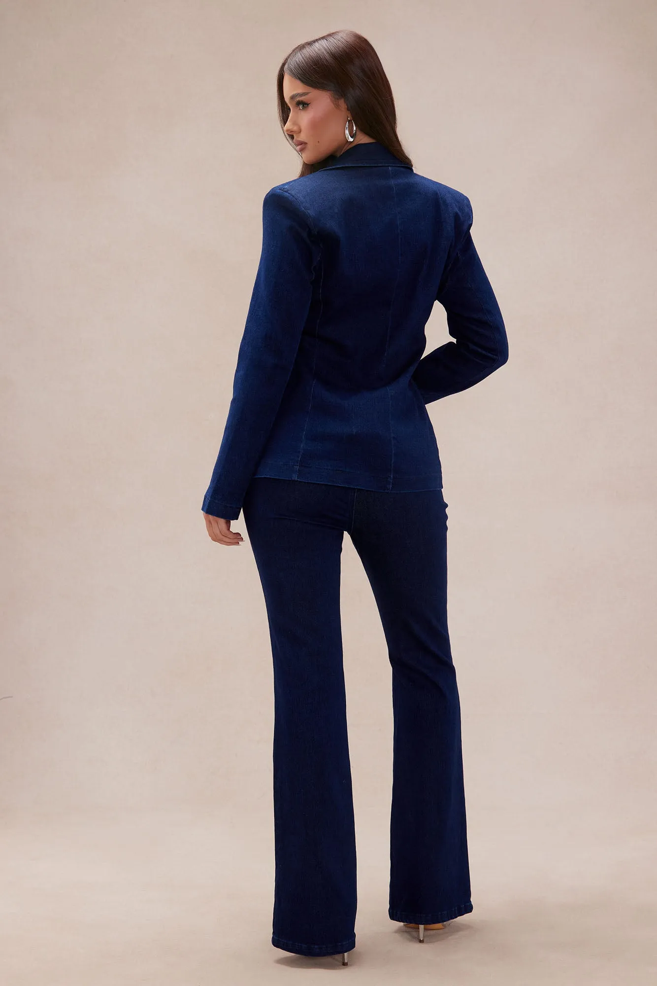 Annabelle Denim Blazer Suit Set - Dark Wash