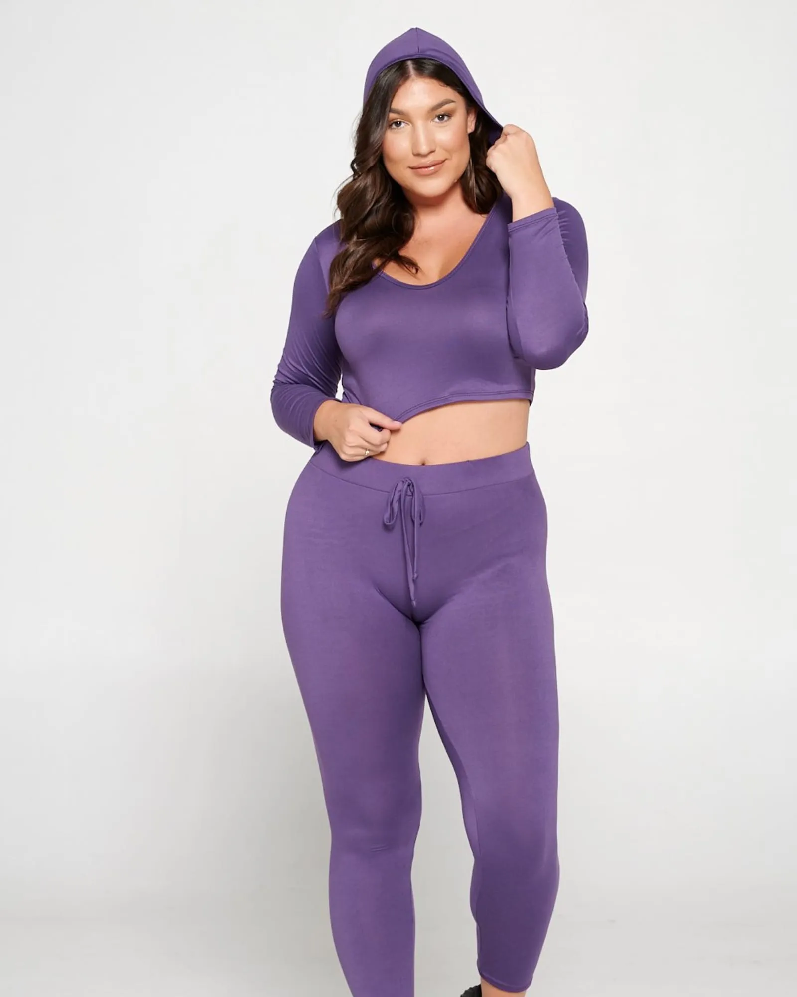 Crop Pullover Hoodie and Sweatpants Set | Dusty Wine