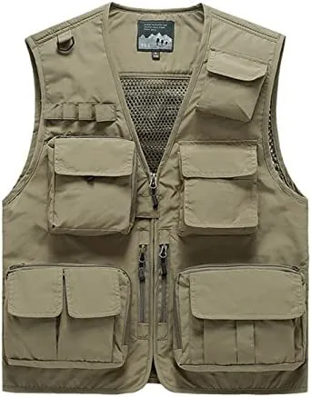 Mens 3 Solid Color Plaid Vests Zip Placket Waterproof Coats