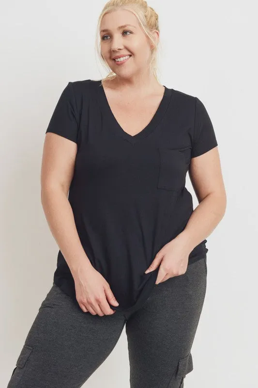 *Online Exclusive* Longline Deep V-Neck Pocket Shirt in Black
