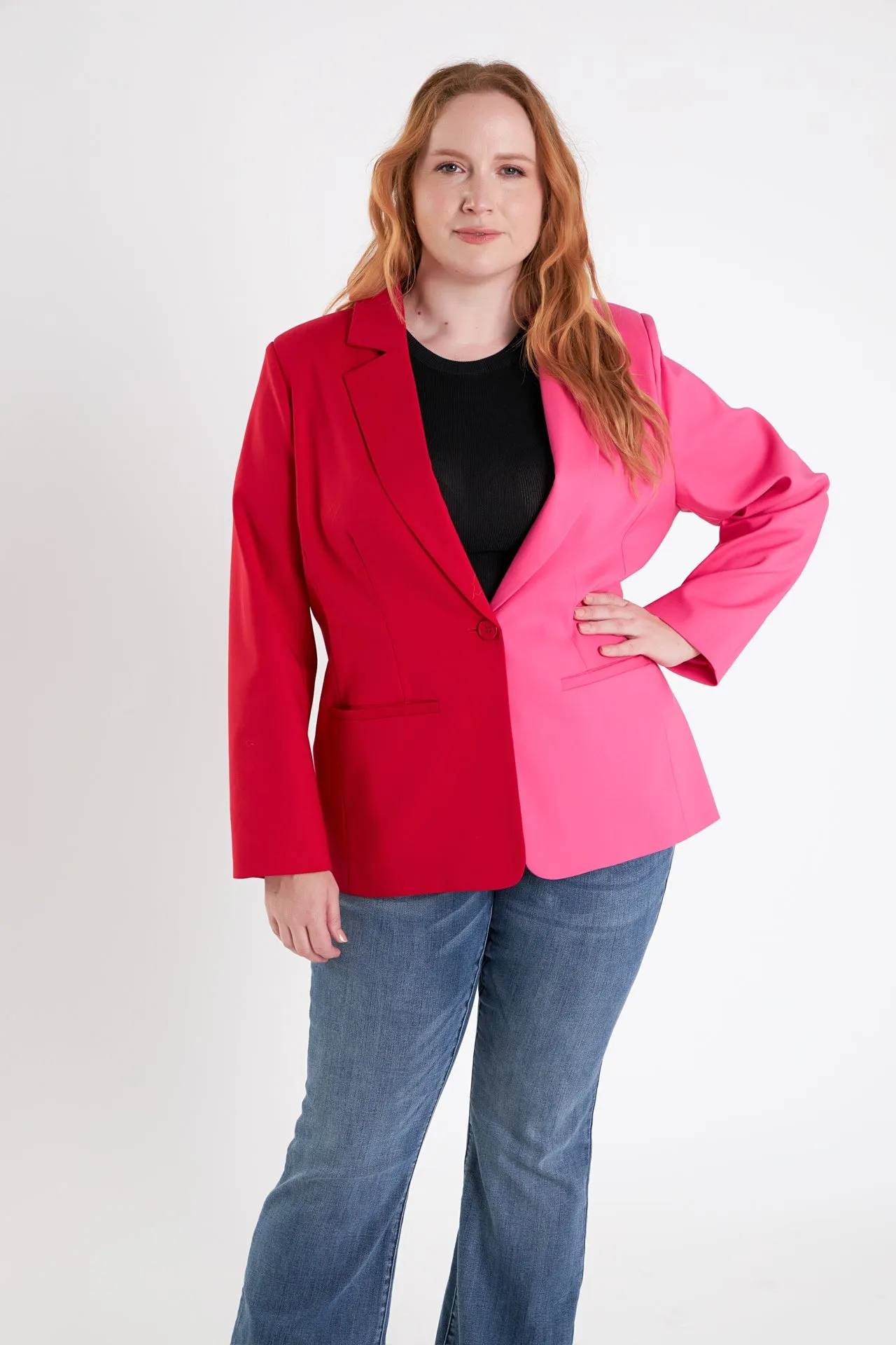 Plus Size Color Block Blazer
