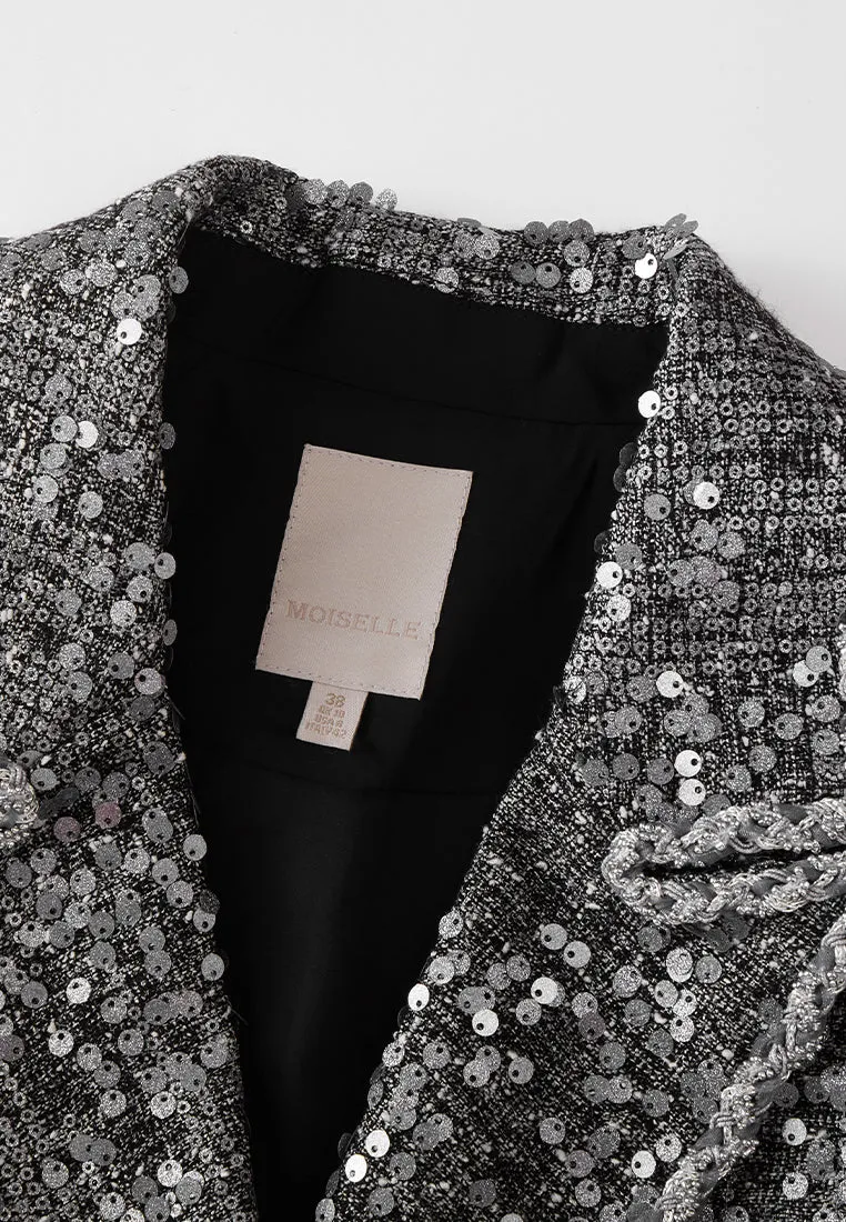Sequin-detail Sliver-lurex Notch-lapel Cape