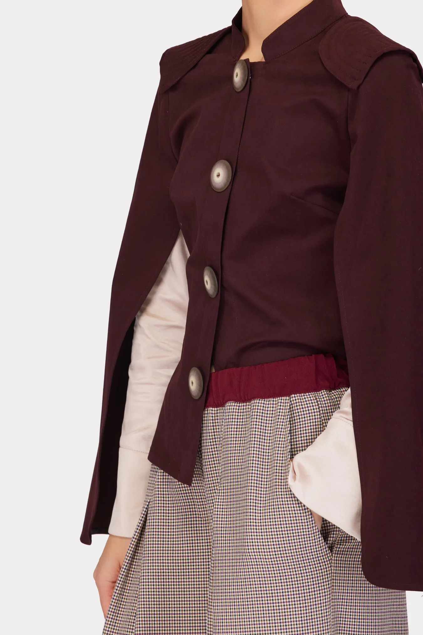 Tailored Structured Cape Blazer Burgundy